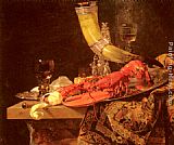 Sebastian Canvas Paintings - Still Life with the Drinking-Horn of the Saint Sebastian Archers' Guild, Lobster and Glasses
